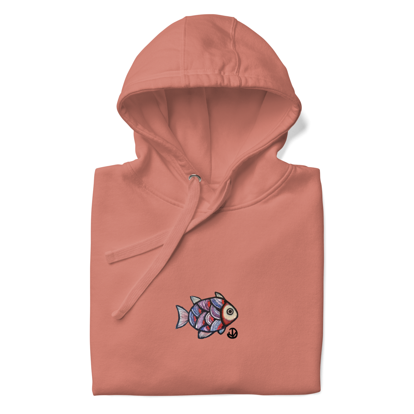dusty rose hoodie with tropical fish